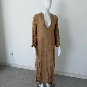J&S Millenium Brown Linen Lon Sleeve Dress